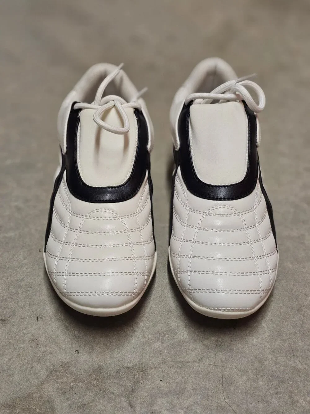 Quilted White Sneakers With Black Contrast Detailing Womens Casual Athletic Shoe